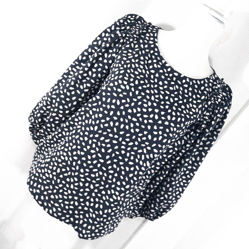 ANN TAYLOR PETITE! POUFY, PUFF SLEEVE BLACK & WHITE SPOTTED BLOUSE, TOP! SZ XSP